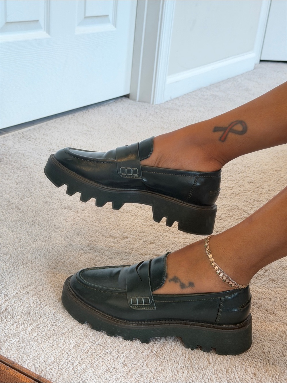 Zara Forrest Green Chunky Sole Platform  Penny Loafer